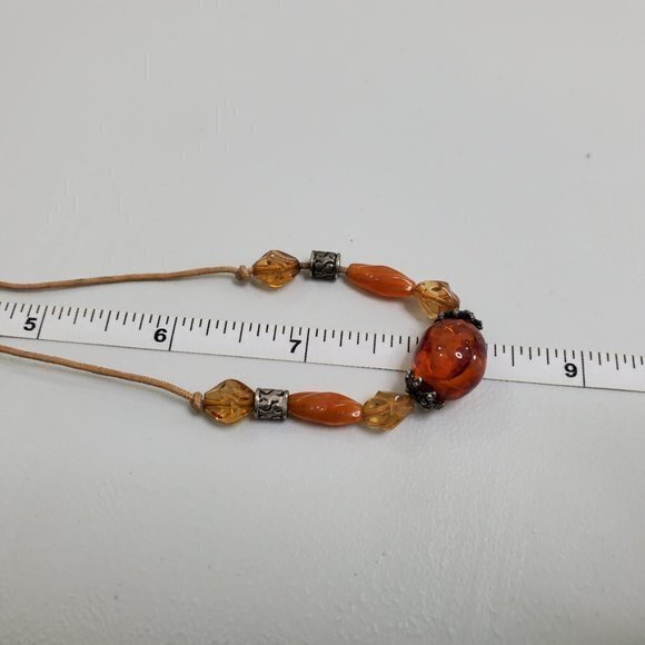 Cognac Amber Necklace Beaded Cord‎ Brown Orange Sil - Picture 7 of 7